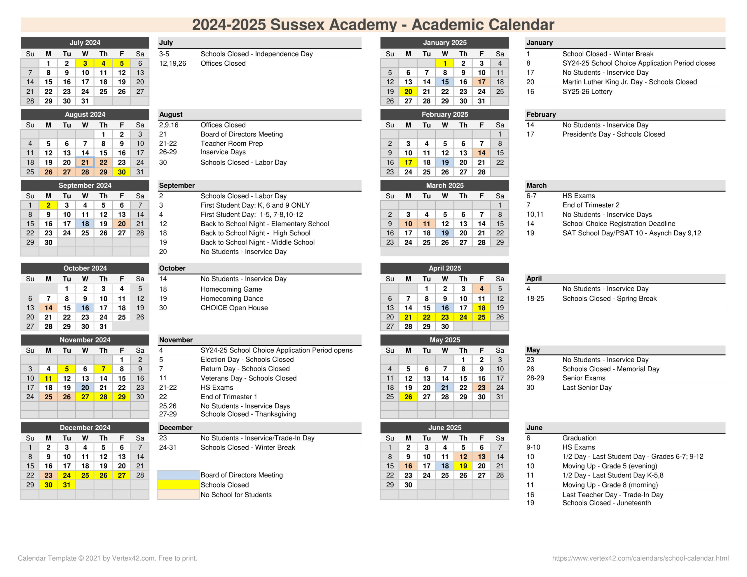 2024-25 SA Academic Calendar